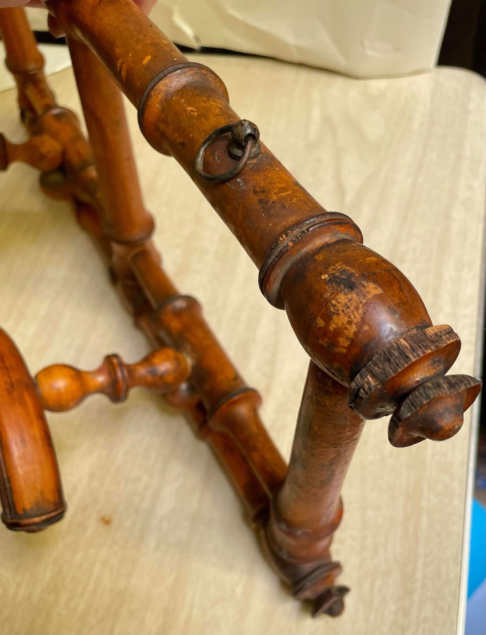 Early 20th Century Cottage Country Rustic French Carved Faux Bamboo Hat & Coat Wall Rack Folding - 8