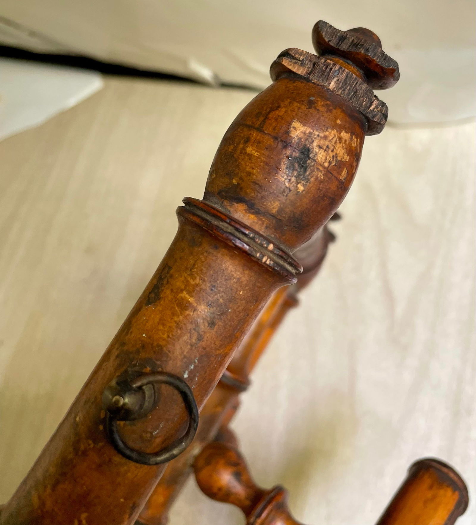 Early 20th Century Cottage Country Rustic French Carved Faux Bamboo Hat & Coat Wall Rack Folding - 9