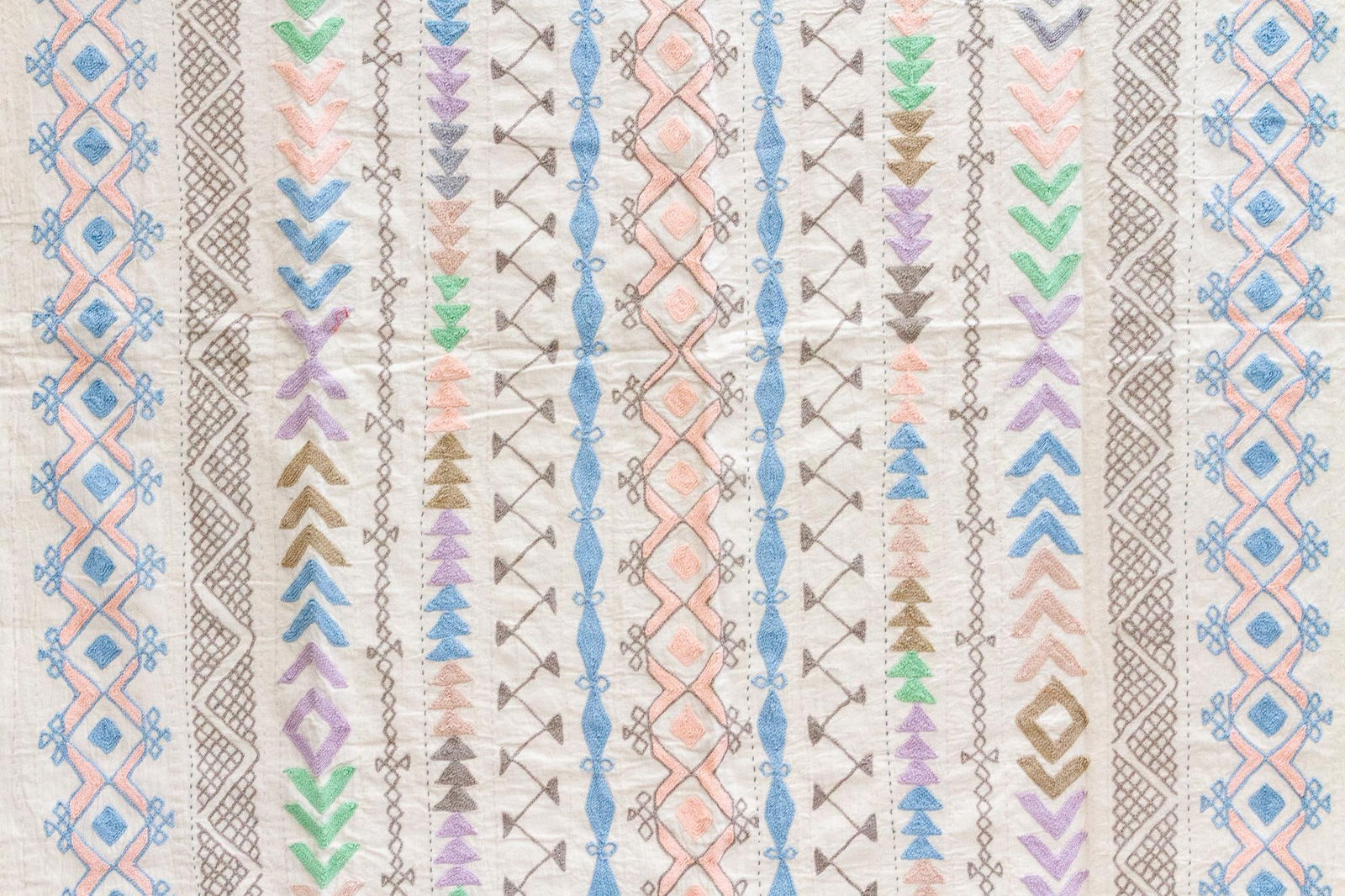 Pastel Rainbow Hand-Stitched Cotton Tribal Kantha Throw - 3