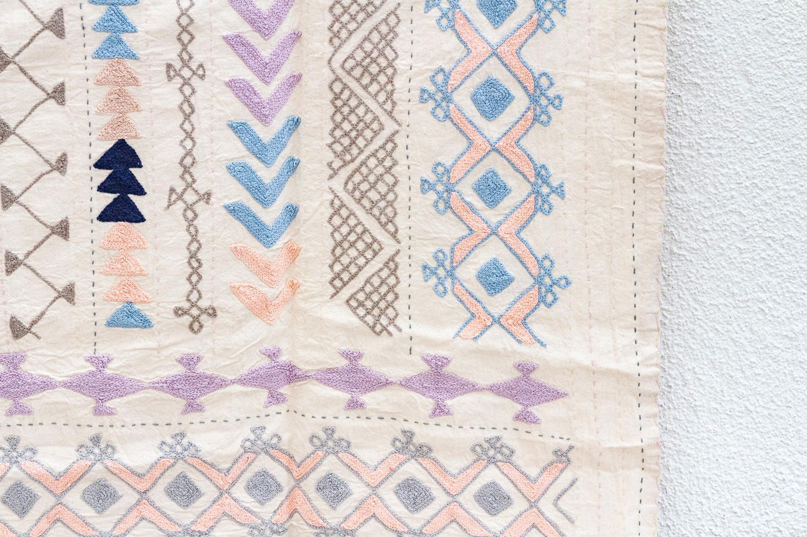 Pastel Rainbow Hand-Stitched Cotton Tribal Kantha Throw - 4