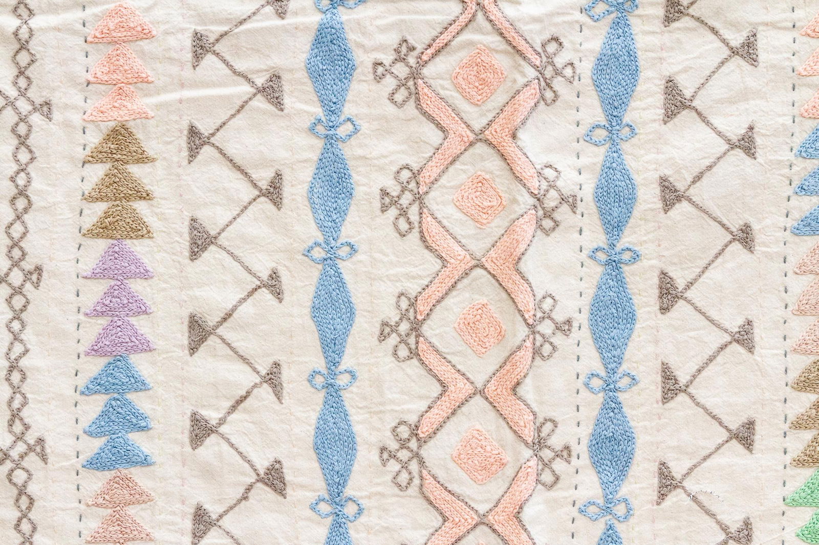 Pastel Rainbow Hand-Stitched Cotton Tribal Kantha Throw - 5