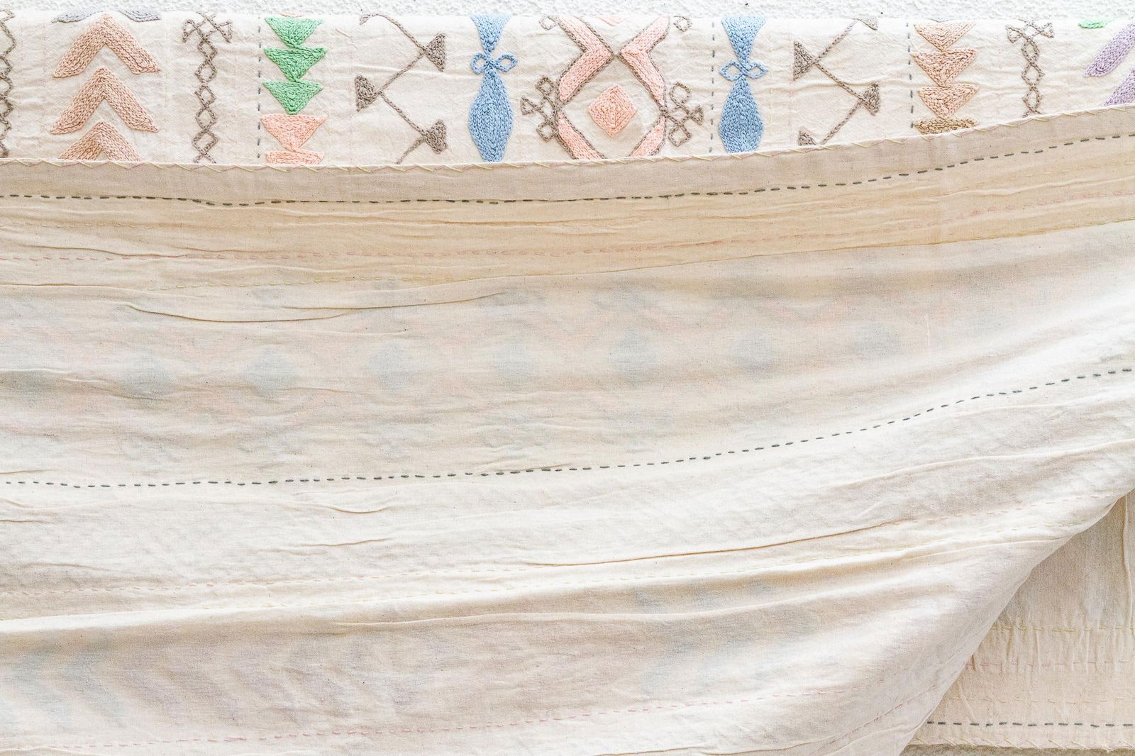 Pastel Rainbow Hand-Stitched Cotton Tribal Kantha Throw - 7