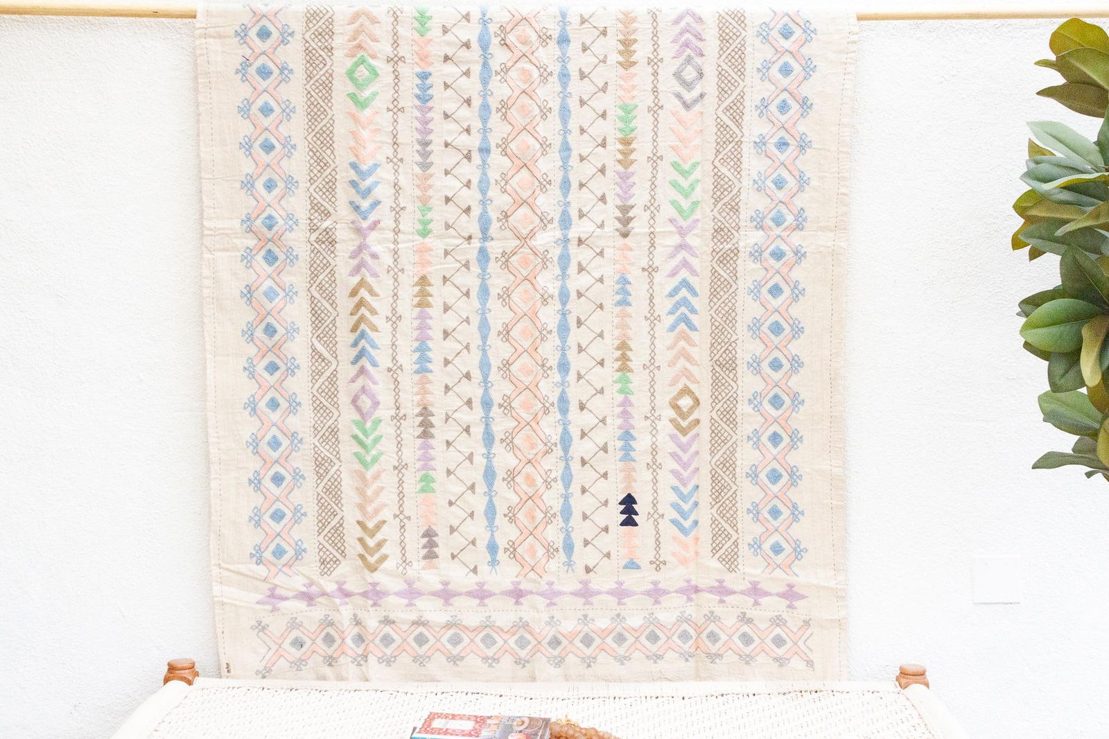 Pastel Rainbow Hand-Stitched Cotton Tribal Kantha Throw - 8