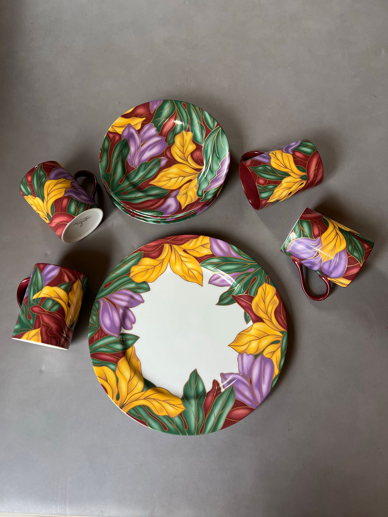 Vintage Colorful Tropical Style Dessert Dish Set- 9 Pieces - 2