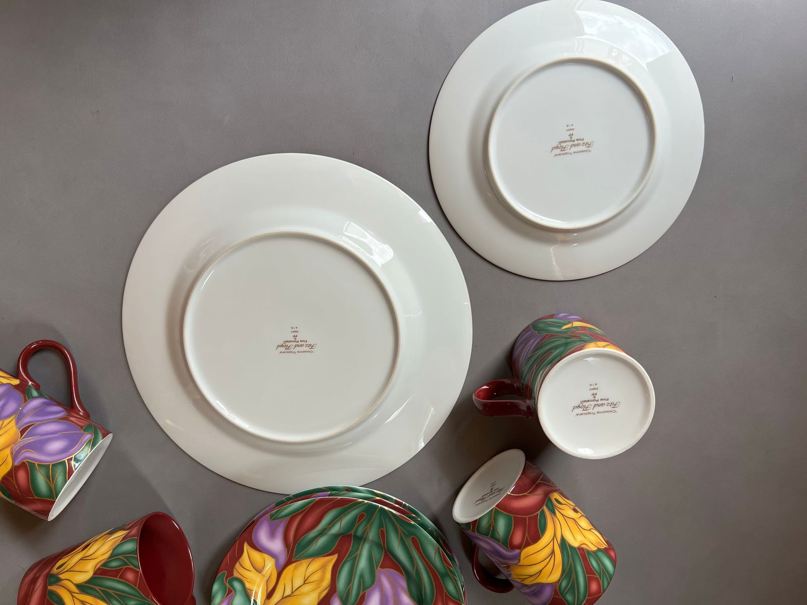 Vintage Colorful Tropical Style Dessert Dish Set- 9 Pieces - 7