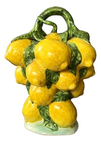 1960s Spanish Majolica Lemons Hand Painted "Botijo" Pitcher Earthenware Water Jug