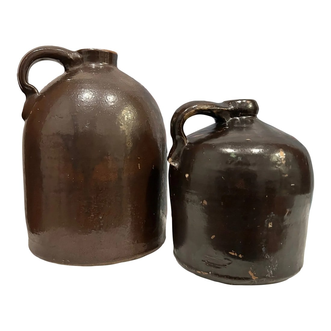 Antique Handcrafted Brown Stoneware Jug Pair (1 of 8)