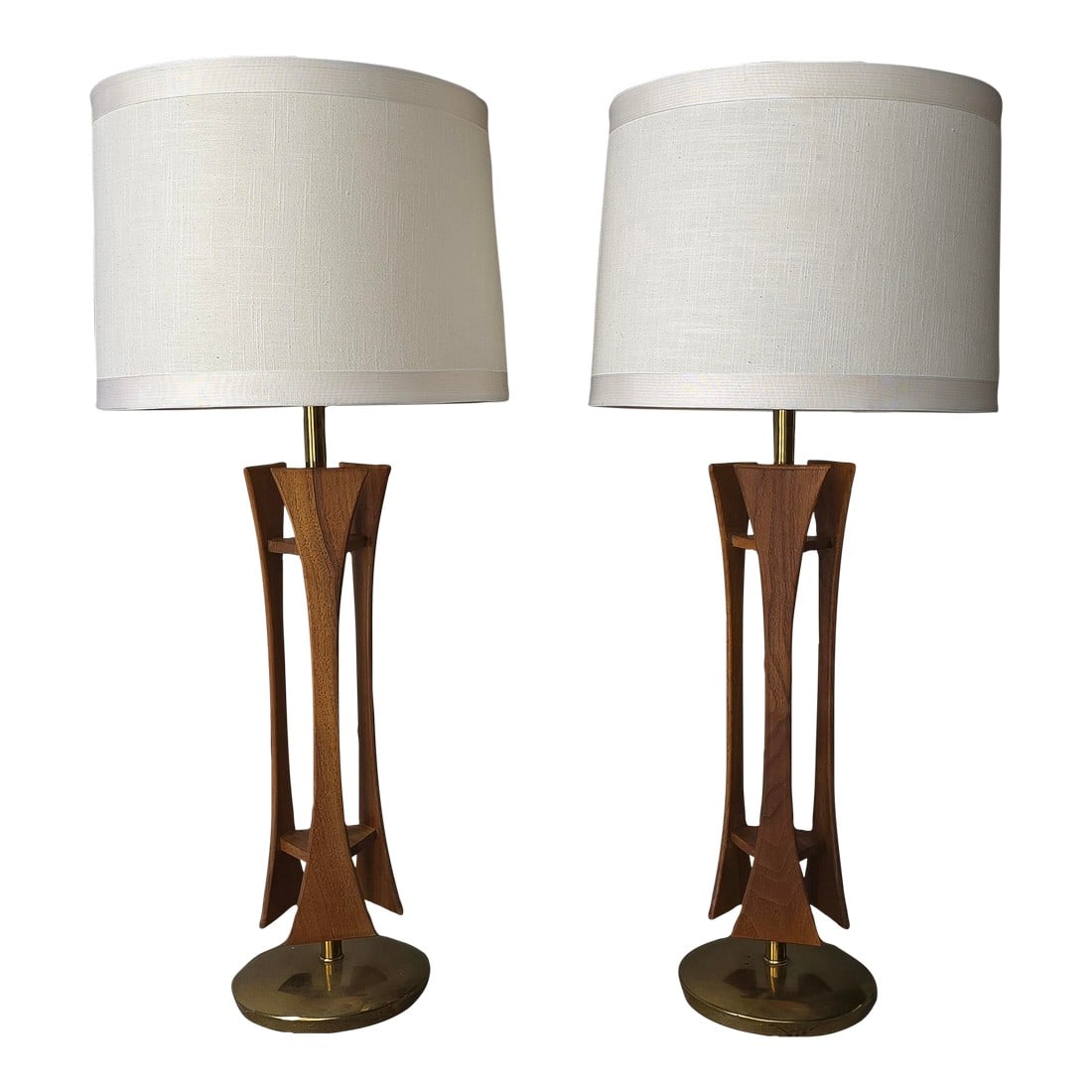 Pair of Mid Century Walnut and Brass Table Lamps (1 of 7)
