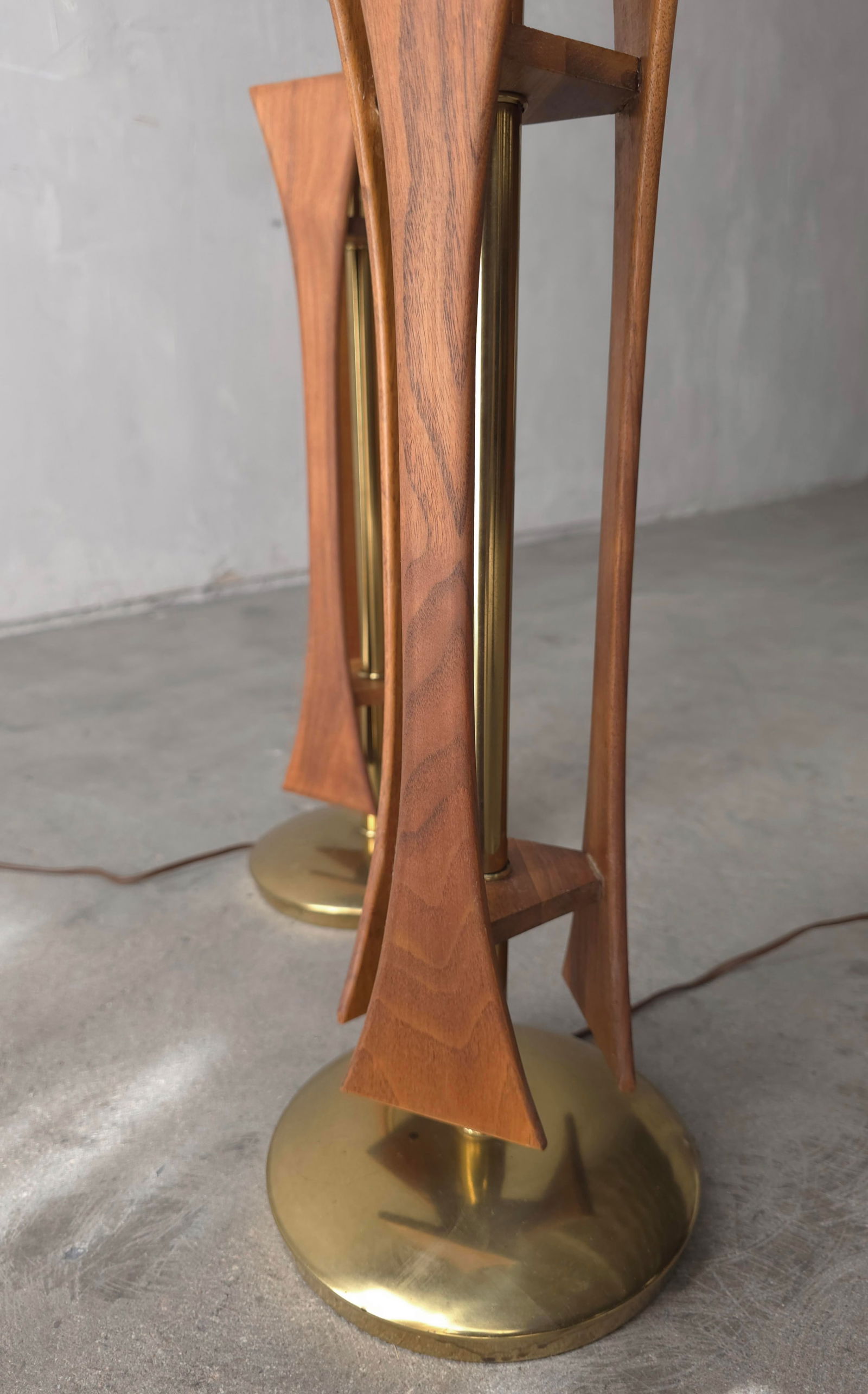 Pair of Mid Century Walnut and Brass Table Lamps - 5