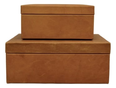 Early 21st Century Leather Boxes With Velvet Interior by Made Goods - A Set of 2