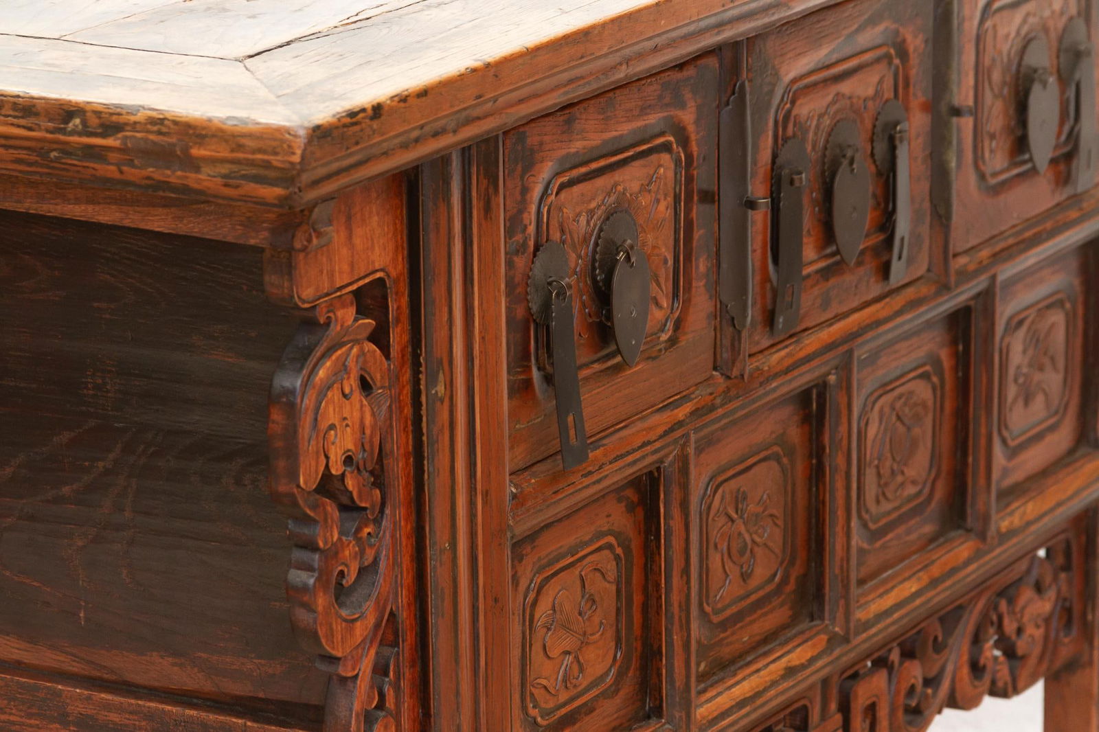 Antique Carved Ming Style-3 Drawer Console - 11