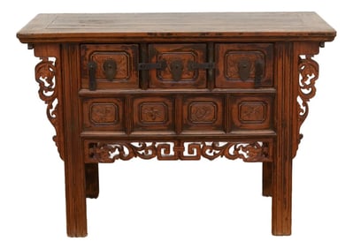 Antique Carved Ming Style-3 Drawer Console