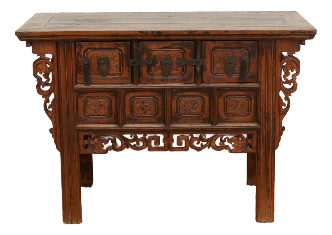 Antique Carved Ming Style-3 Drawer Console (1 of 12)