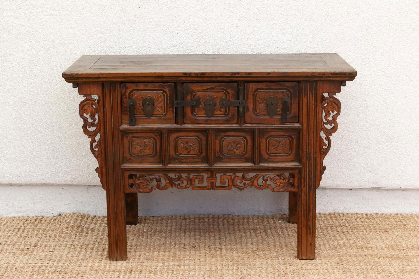 Antique Carved Ming Style-3 Drawer Console - 3