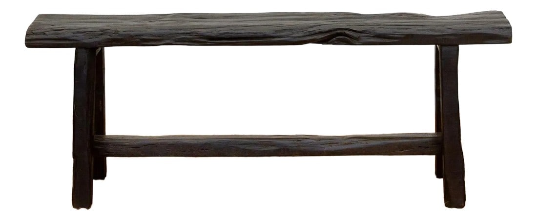 48" Long Reclaimed Burnt Wood Bench: A rustic modern style reclaimed burnt wood bench. Measuring 48 inches wide, 11 inches deep, and 18 inches high, this bench offers a unique combination of natural texture and contemporary design. The w