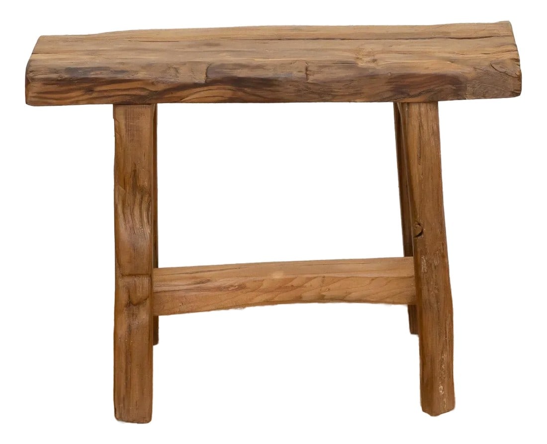 Rustic Farmhouse Reclaimed Wood Stool: Add a relaxed, farmhouse charm to your space with this bleached reclaimed wood stool. Measuring 18 inches high, , and 24 inches wide, this stool offers a blend of rustic character and a light, airy ae