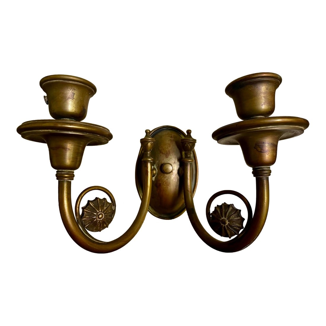 Early 20th Century Art Nouveau Brass Double Light Wall Candle Sconce, Unnelectrified (1 of 12)