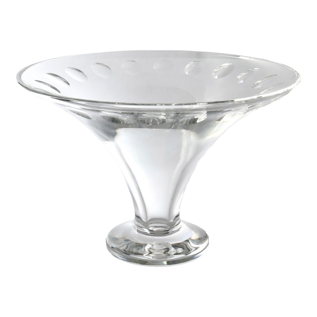 Large Heavy Waterford John Roca Centerpiece Vase: Large, heavy, signed Waterford Crystal centerpiece vase from the John Rocha "Geo Oden" collection. A bold, sculptural silhouette with flared foot and raised oval impressions. Designed for dramatic