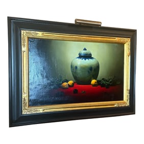 Framed Still Life Oil Painting by Sean Farrell "” Classic Elegance in Luminous Detail
