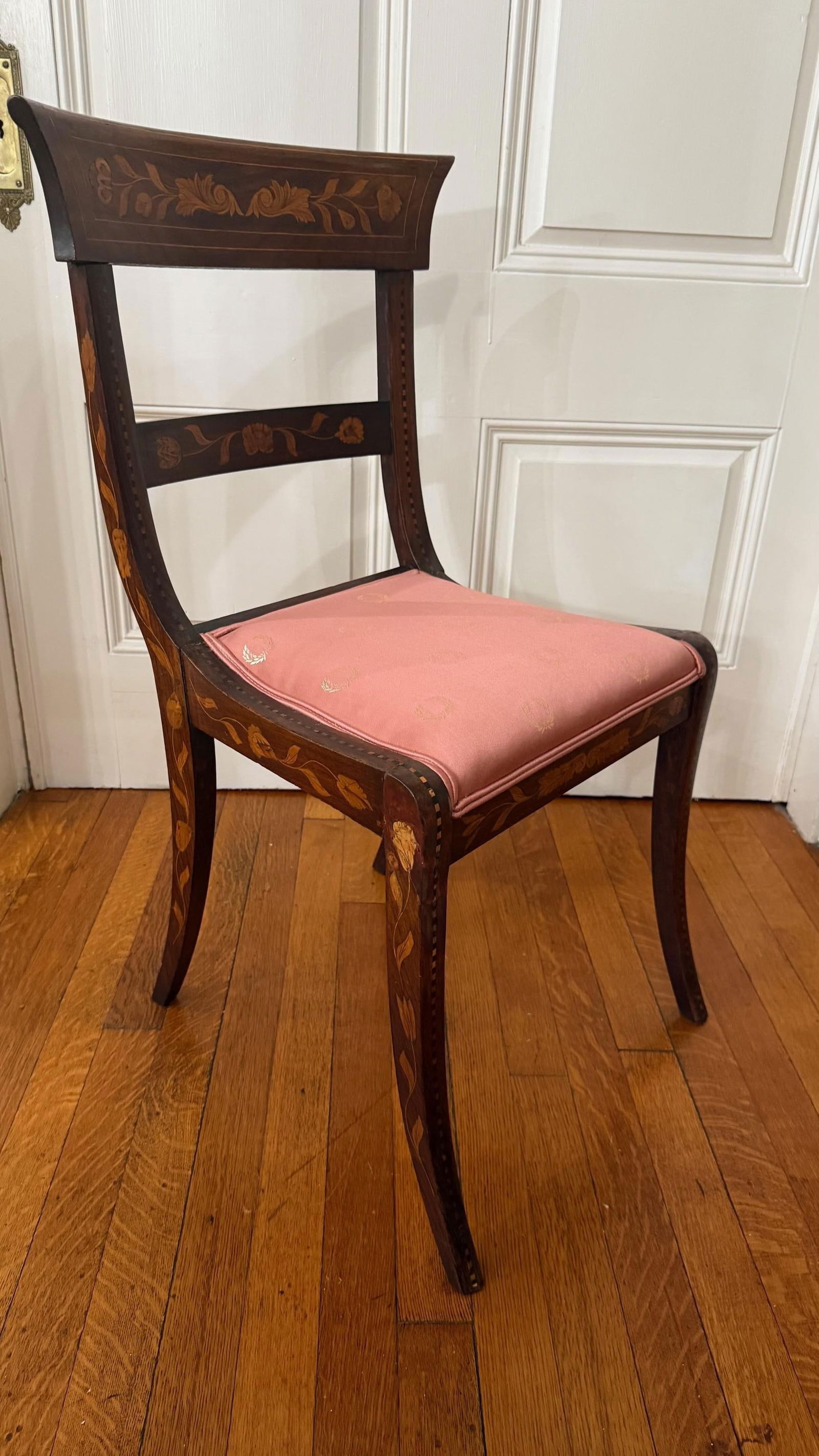 Late 19th Century Dutch Regency Satinwood & Mahogany Marquetry Side Chair - 2