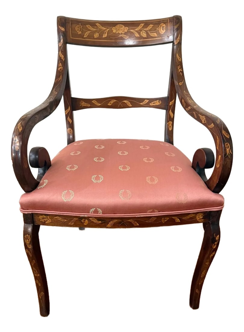 Late 19th Century Dutch Regency Satinwood & Mahogany Marquetry Armchair (1 of 12)