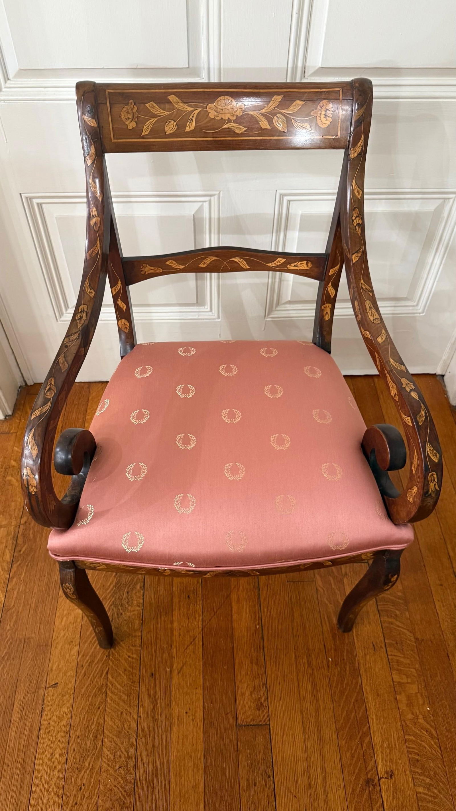 Late 19th Century Dutch Regency Satinwood & Mahogany Marquetry Armchair - 2