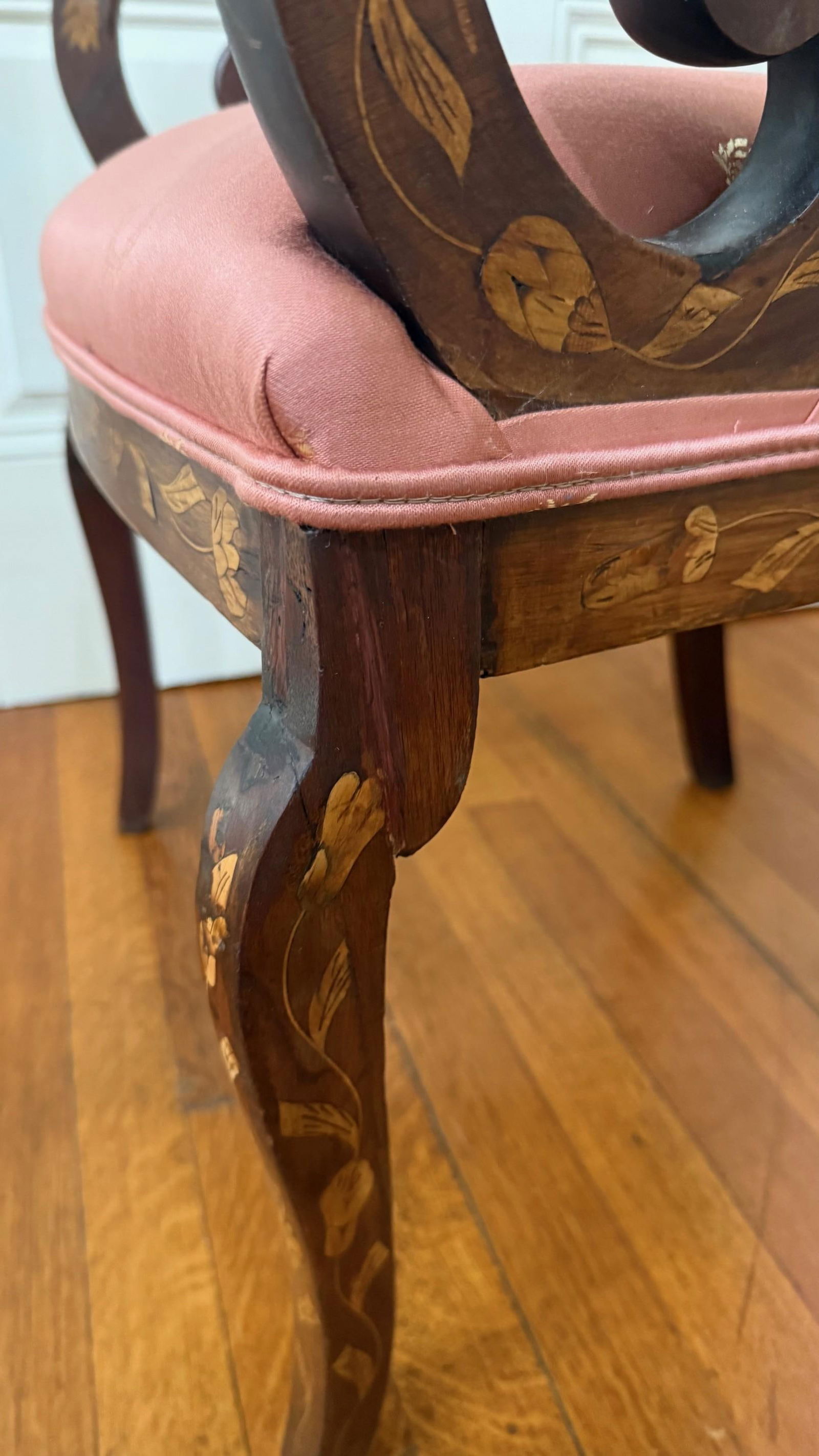 Late 19th Century Dutch Regency Satinwood & Mahogany Marquetry Armchair - 8