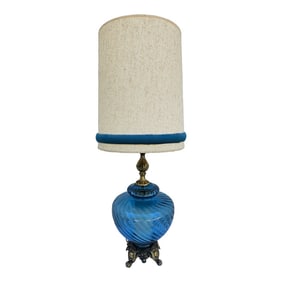 Mid Century Modern Blue Glass Oversized Table Lamp