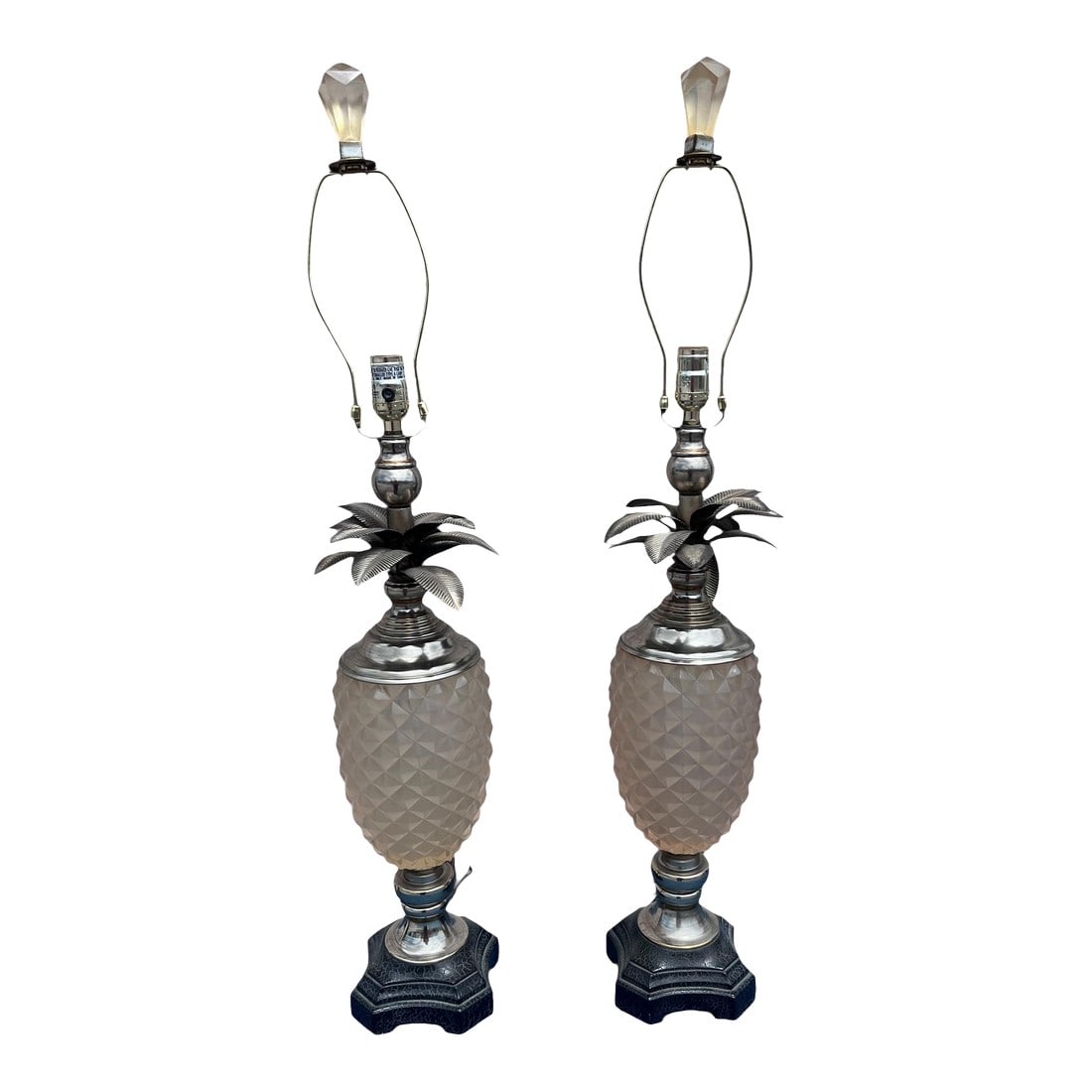 1990s Mid-Century Modern Faux Cut Crystal and Metal Pineapple Table Lamps - Set of 2 (1 of 10)