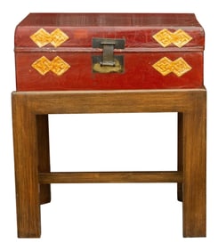 Chinese Antique Lacquer Document Box on Wooden Stand