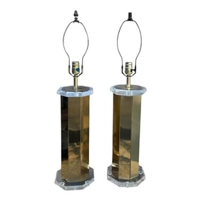 1970s Brass & Lucite Table Lamps - Set of 2