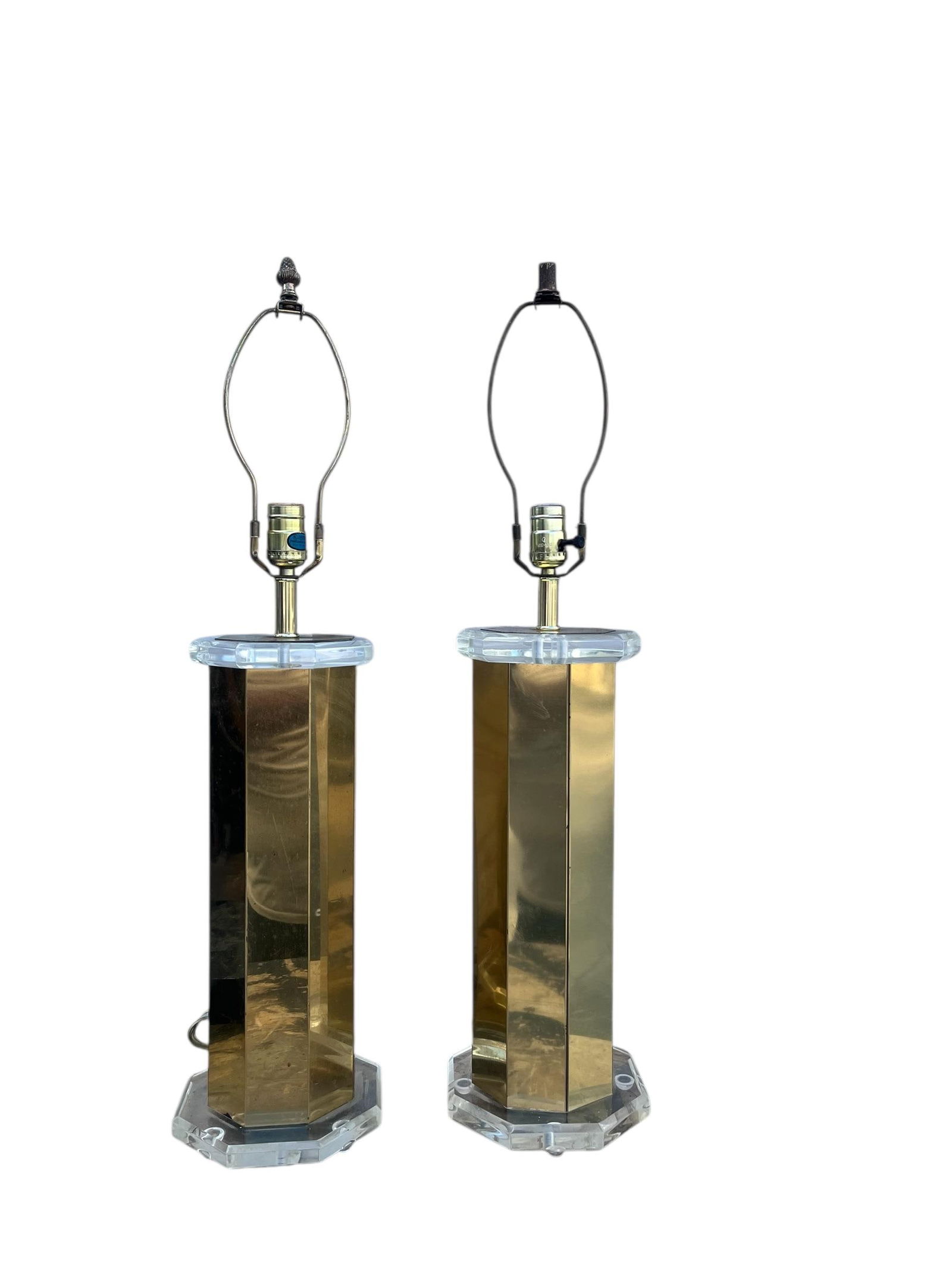 1970s Brass & Lucite Table Lamps - Set of 2 - 5
