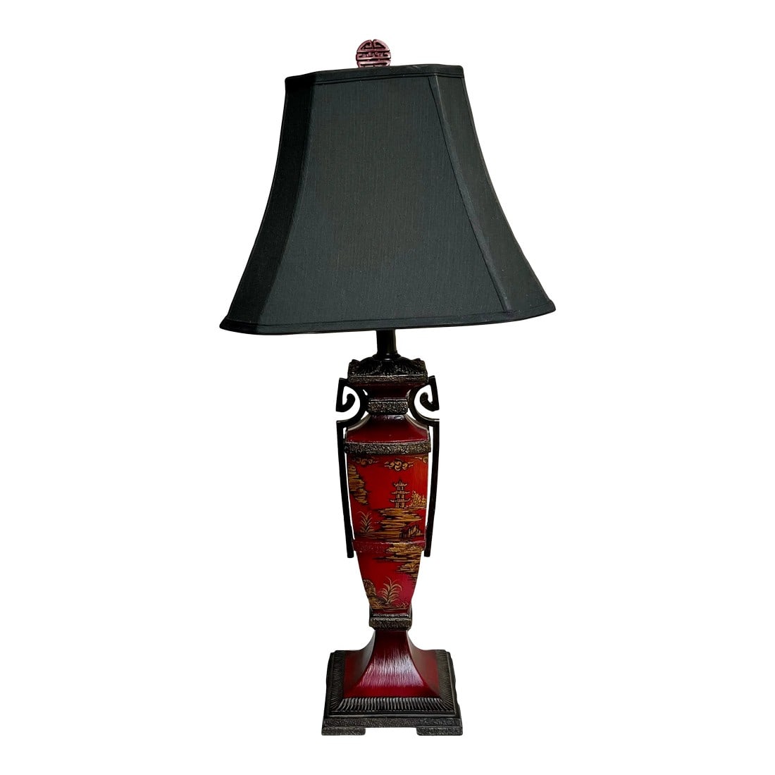 Vintage Chinoiserie Red Hand Painted Table Lamp (1 of 12)