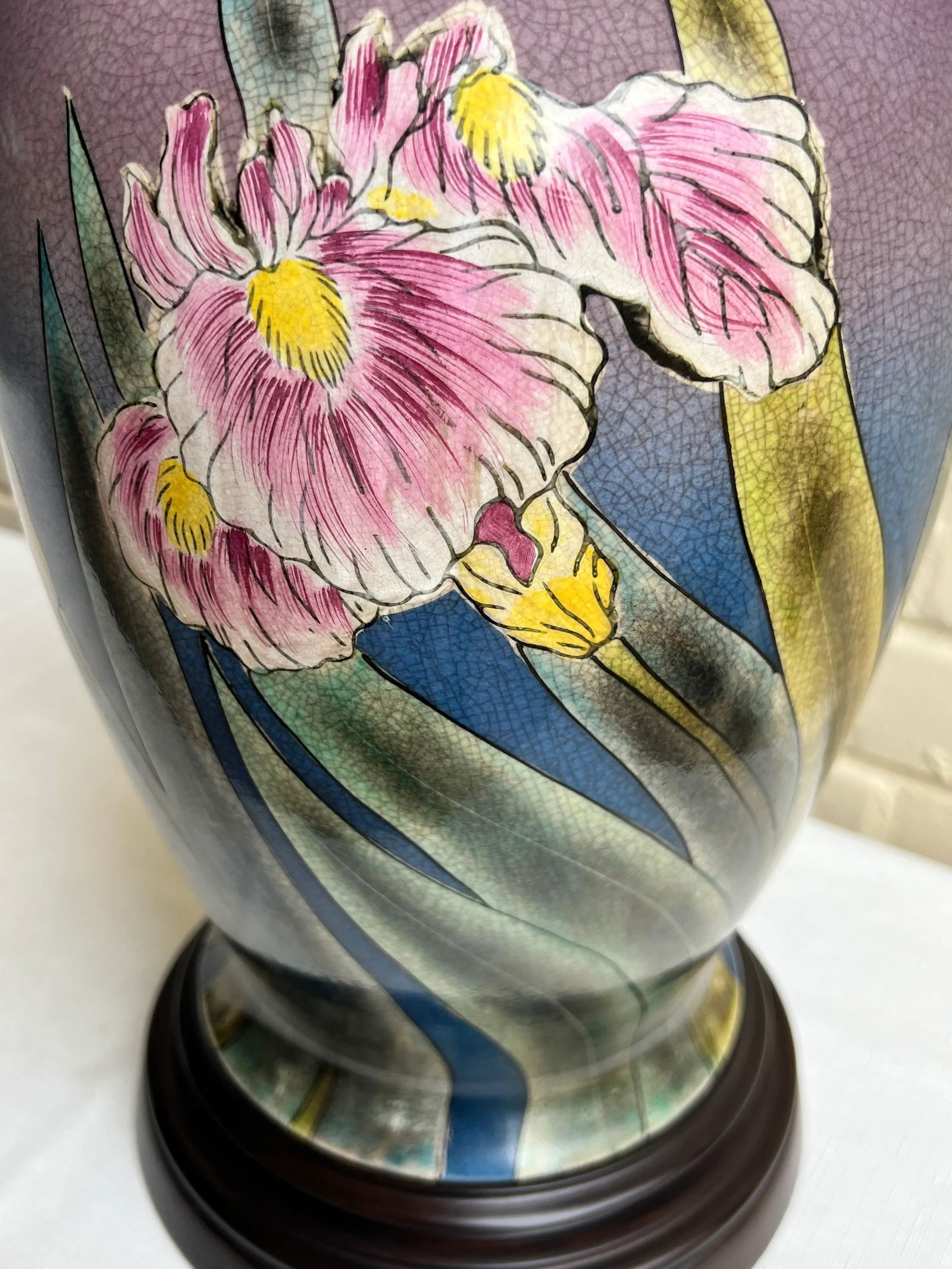 Vintage Chinoiserie Purple Iris Ginger Jar Style Table Lamp by Wildwood - 2