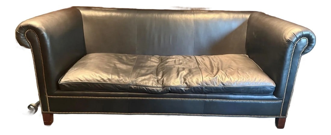 1990s Ralph Lauren Vintage Brompton Distressed Leather Sofa, English Cowhide & Custom Wool Cushions (1 of 10)