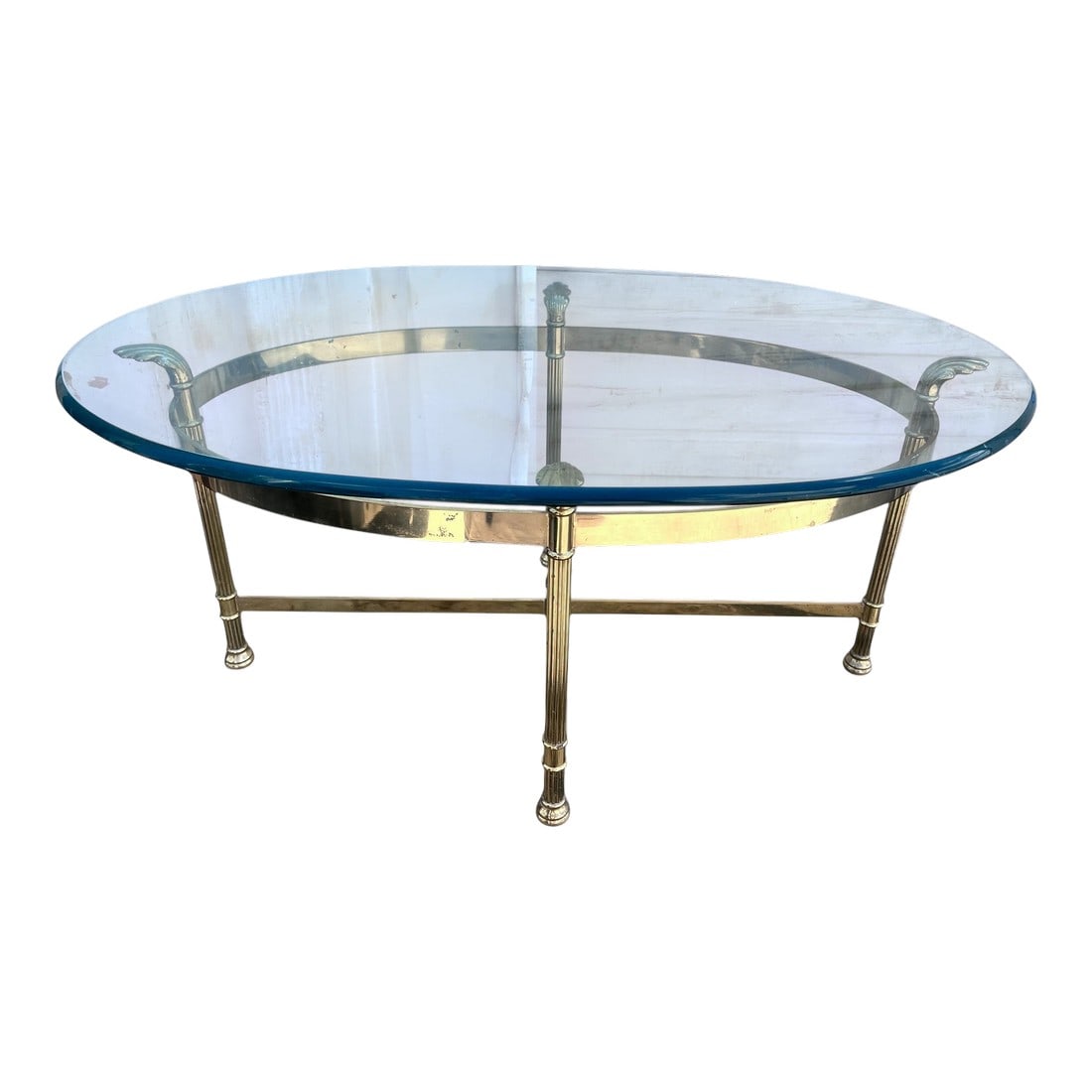 1990s Vintage Oval, Brass Glass, Coffee Table, Italy (1 of 10)