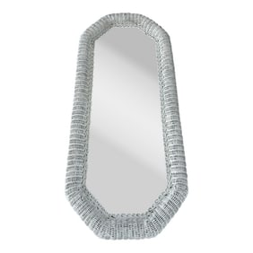 Vintage 1970's Large White Rattan Mirror