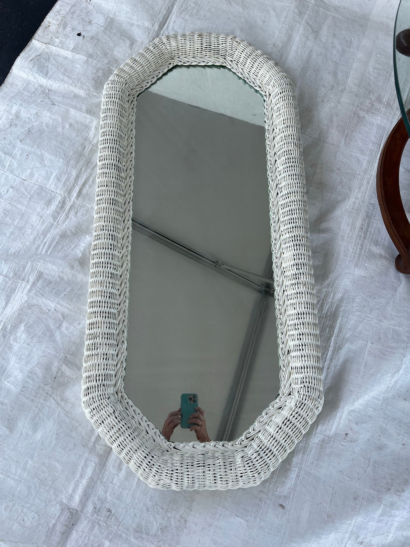 Vintage 1970's Large White Rattan Mirror - 2