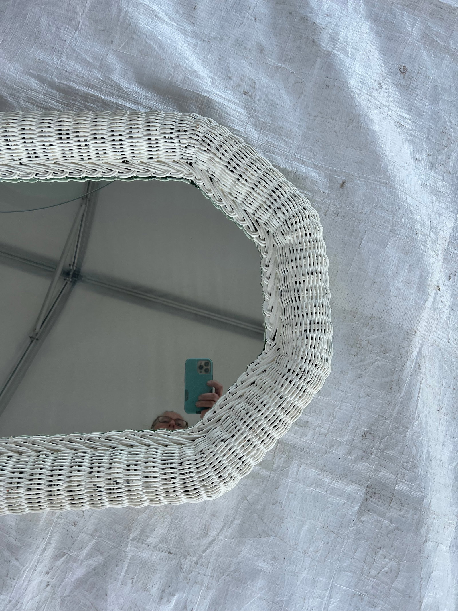 Vintage 1970's Large White Rattan Mirror - 4