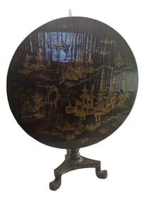 Early 19th Century English Chinoisoerie Tilt Top Round Table. Black and Gold