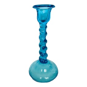 Vintage Tiffin #66 Blue Spiral Glass Candlestick