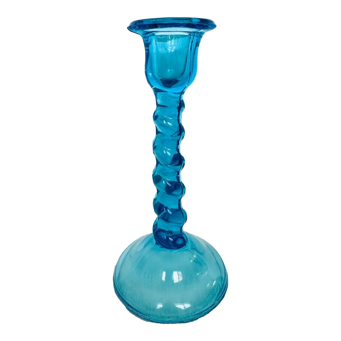 Vintage Tiffin #66 Blue Spiral Glass Candlestick (1 of 4)