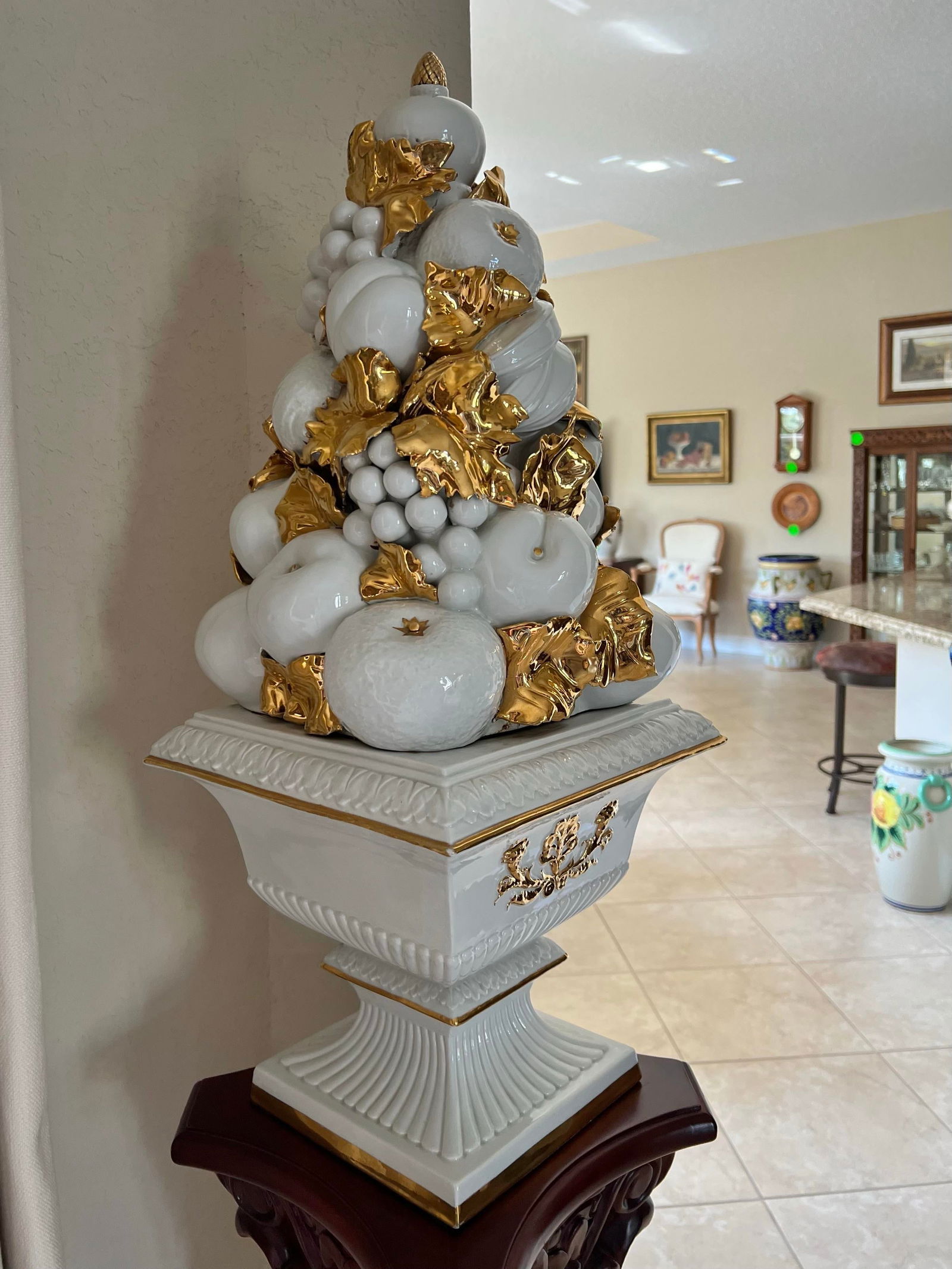 Vintage Hollywood Regency Benrose Capodimonte Italian Fruit Tall Topiary Centerpiece - 2