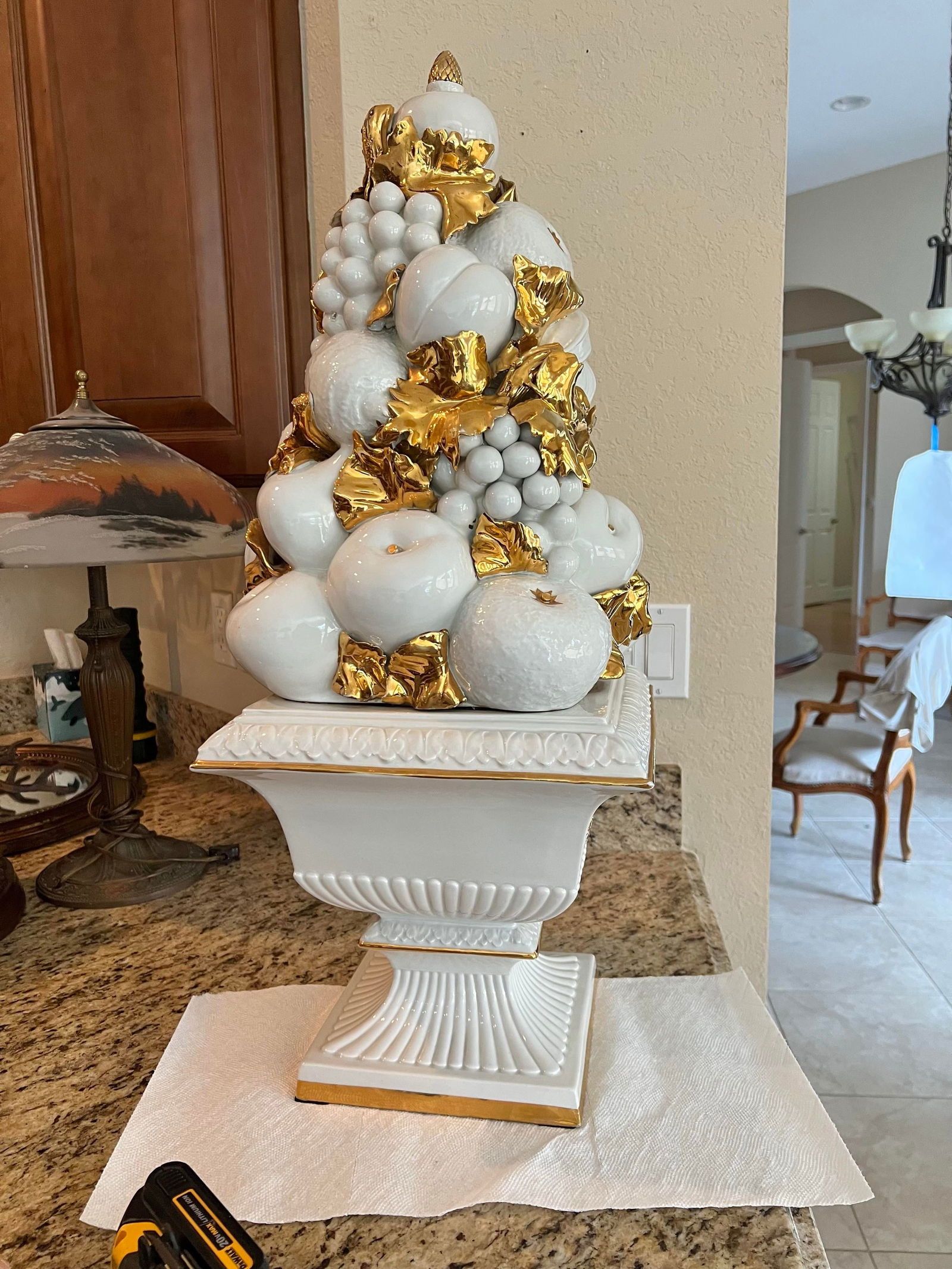 Vintage Hollywood Regency Benrose Capodimonte Italian Fruit Tall Topiary Centerpiece - 4