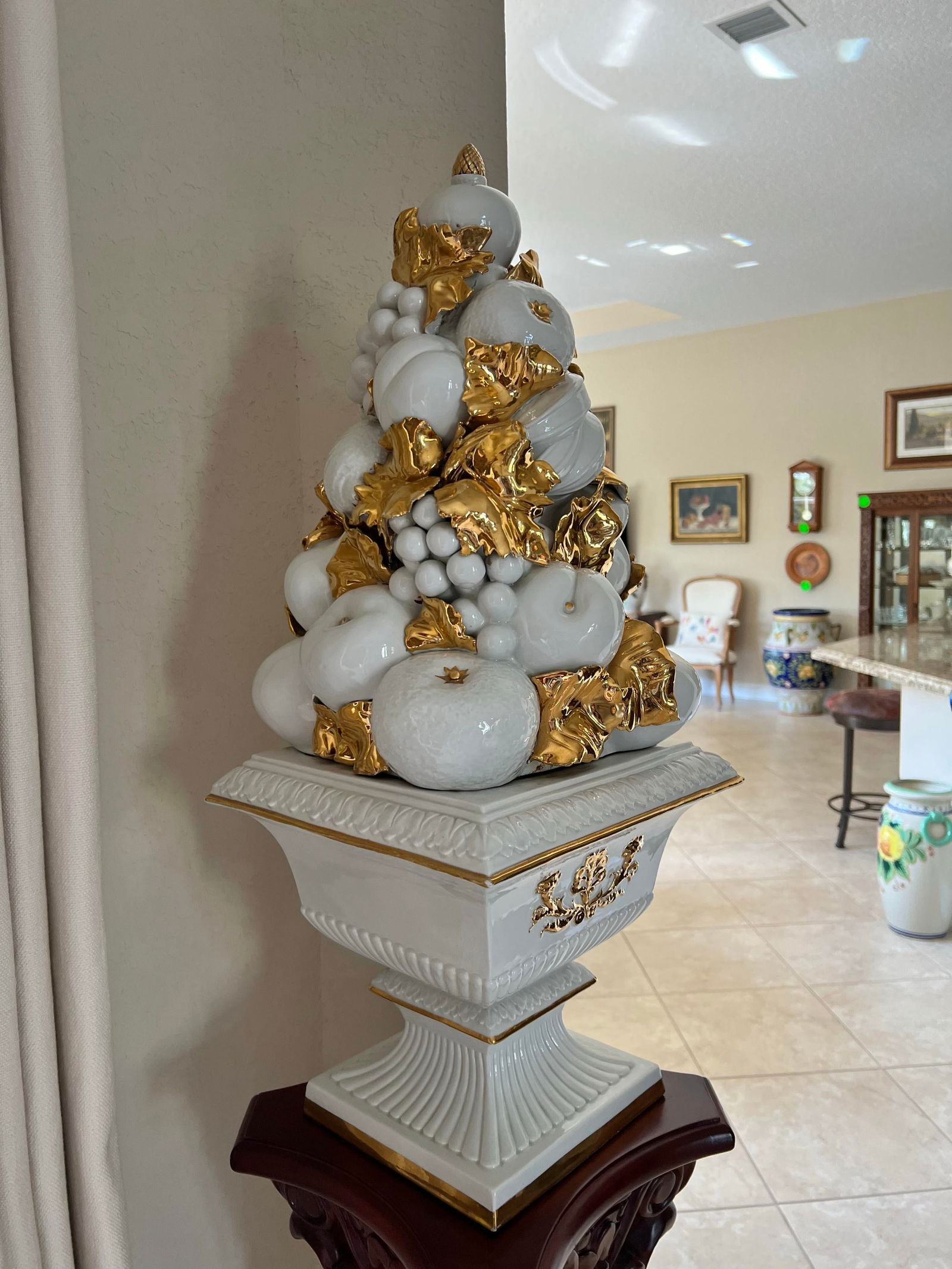 Vintage Hollywood Regency Benrose Capodimonte Italian Fruit Tall Topiary Centerpiece - 5