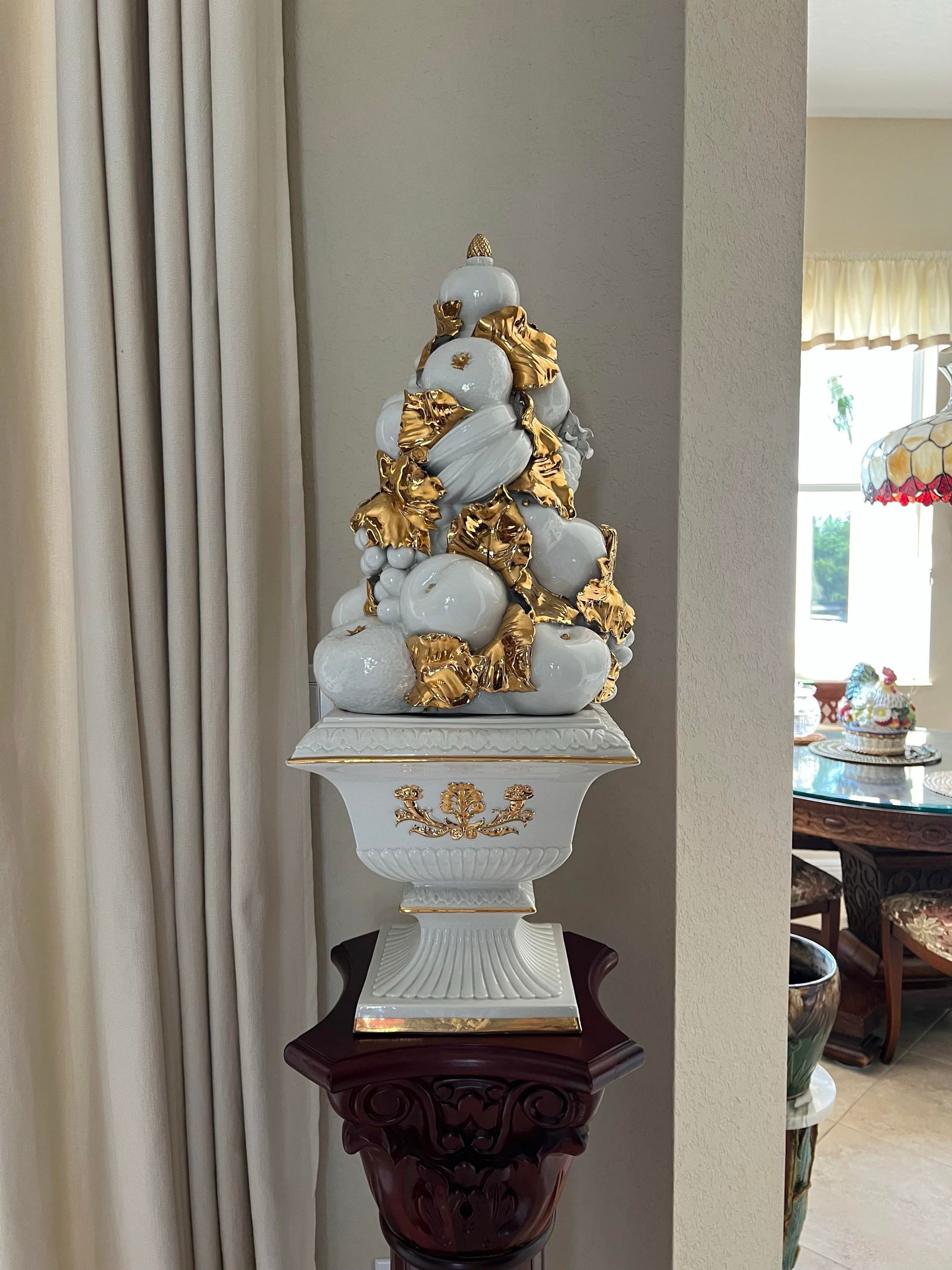 Vintage Hollywood Regency Benrose Capodimonte Italian Fruit Tall Topiary Centerpiece - 7