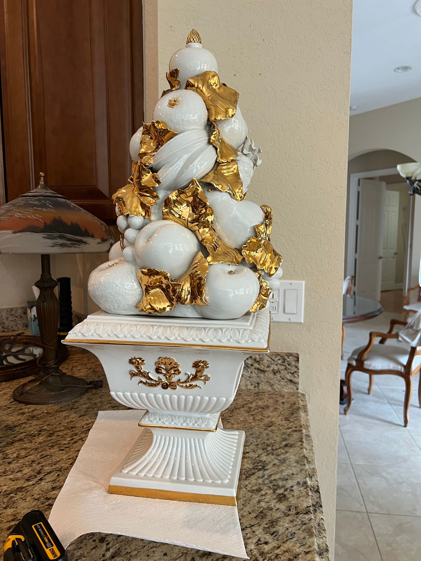 Vintage Hollywood Regency Benrose Capodimonte Italian Fruit Tall Topiary Centerpiece - 8