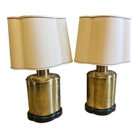 Mid 20th Century Etched Brass Quartefoil Shaped Lamps - Set of 2