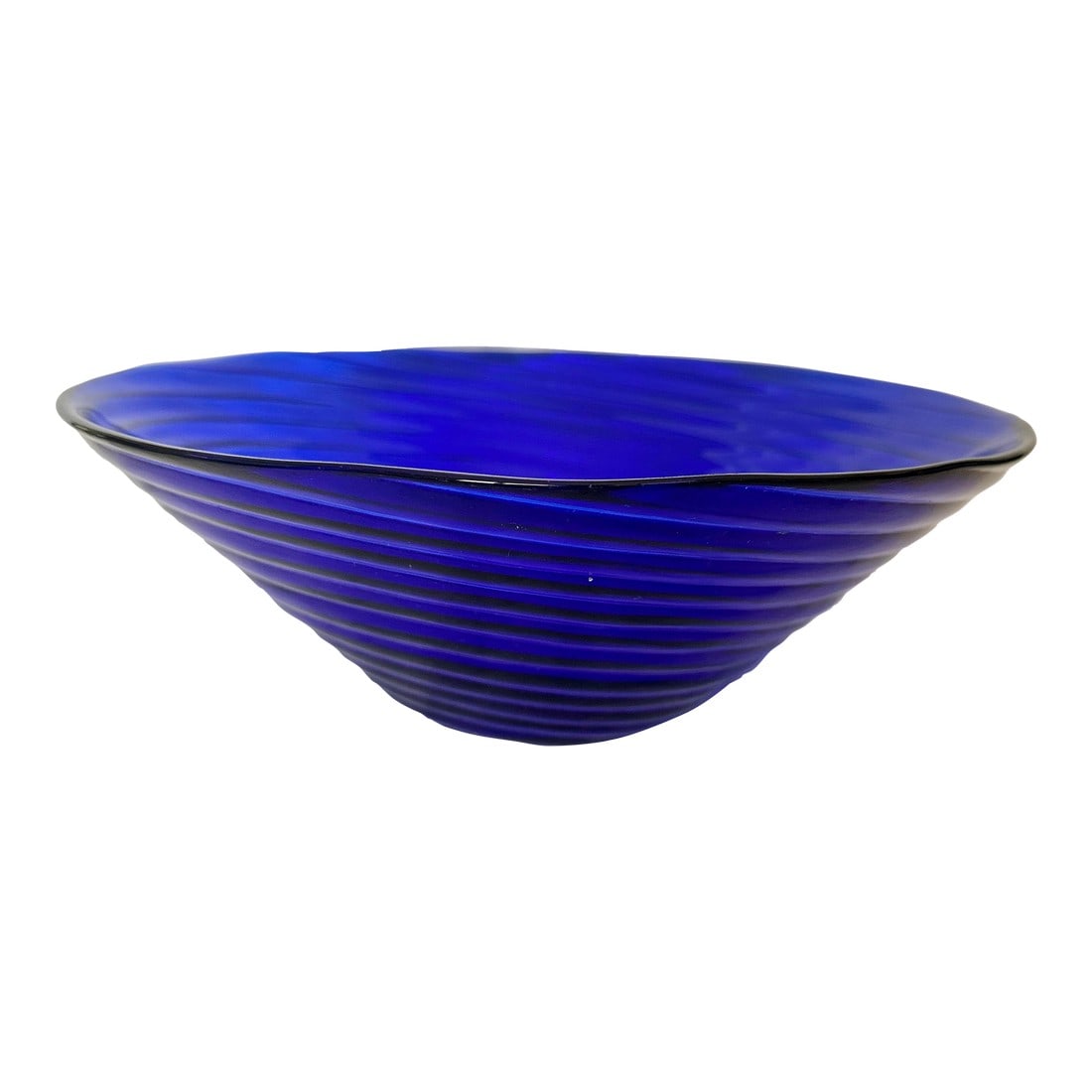 Vintage Vetrerie Etruscan Blue Ribbed Serving Bowl (1 of 5)