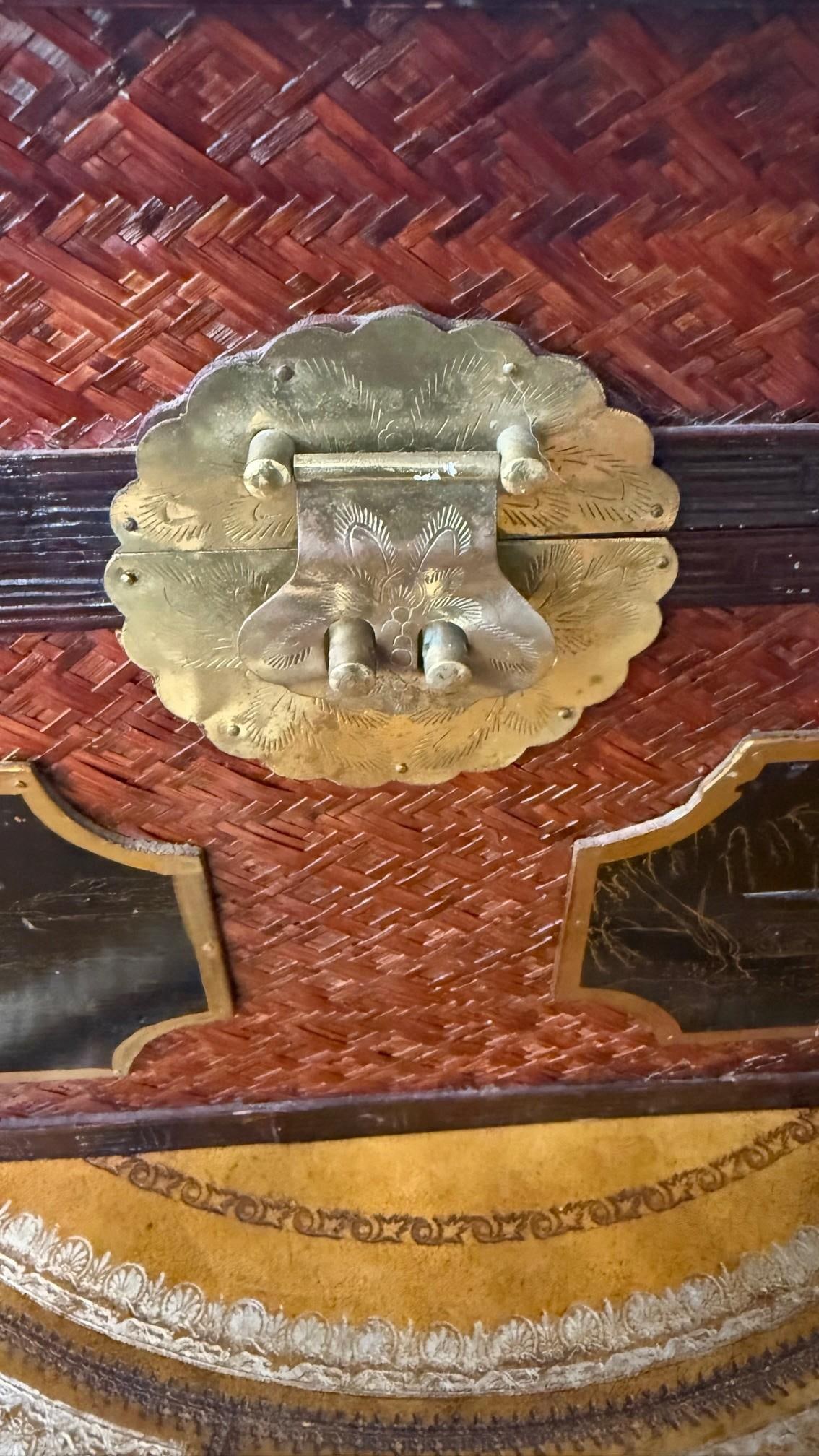 Handmade Maitland-Smith Chinoiserie Bamboo Trunk Chest With Hand-Painted Panels - 10